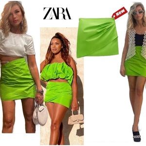 Zara limited edition bloggers fave Green draped ruched mini skirt Sz M NWT